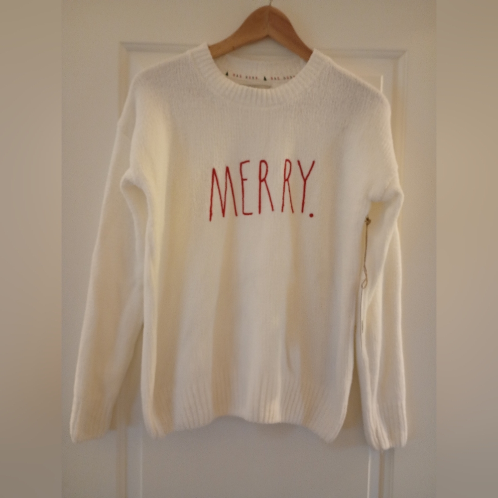 🩷Rae Dunn.~ Cozy Ivory🤍 + Red♥️ 'Merry' Pullover Sweater ~Size XS